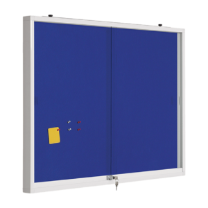 Lockable Blue Felt Tack Board 1 & 2 Doors - Aluminum Frame