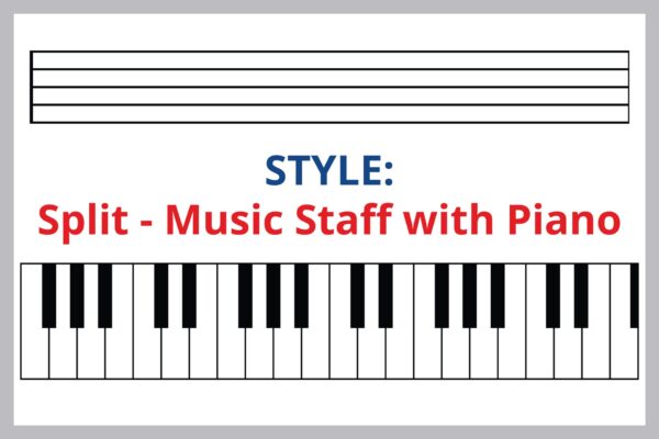 split musical staff with piano
