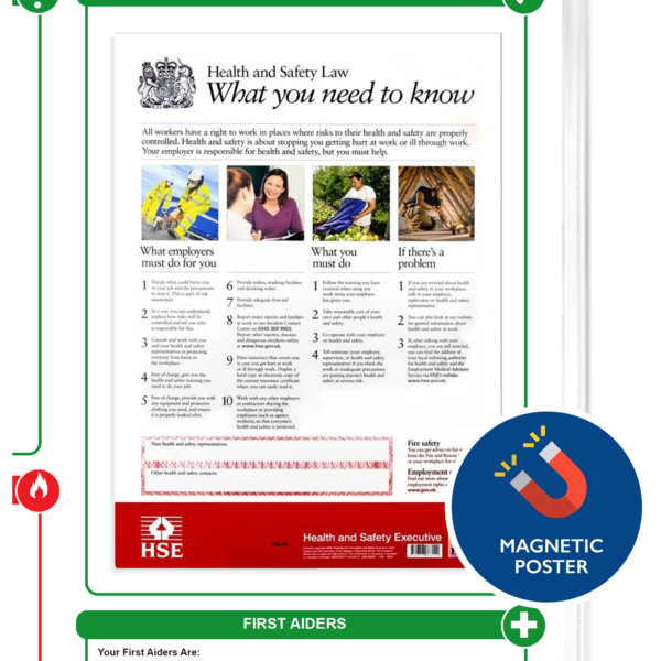 A2 HSE Law Poster with magnetic attachment on board