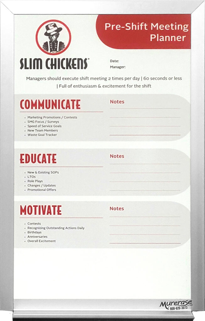 slim chickens 11×17 Pre-Shift Meeting Planner